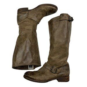 Frye Veronica Slouch Tall Boots Buckle Brown Distressed Boots Women's Size 8.5